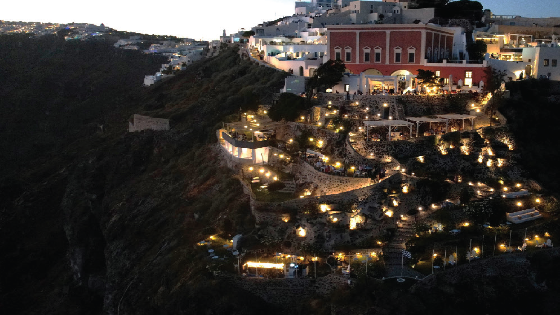 Stunning night view of Santorini venue for Unmute Influencer Battles